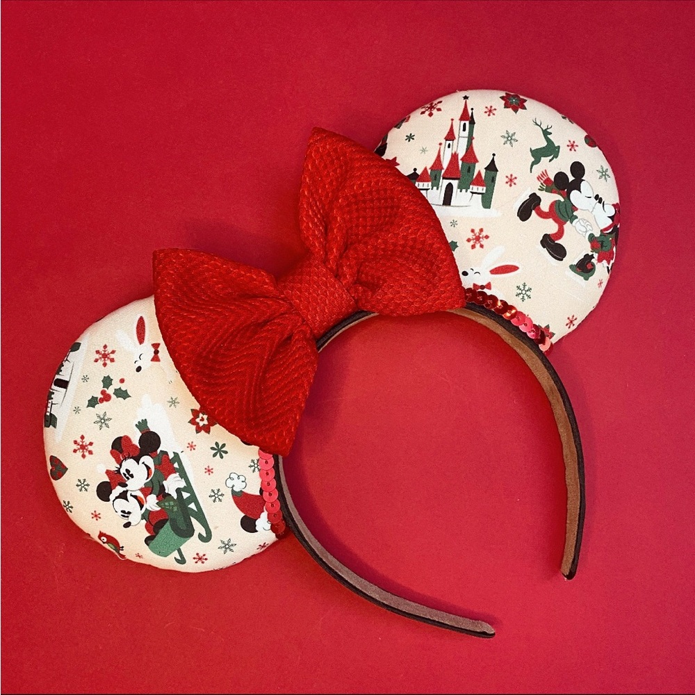 Christmas Mickey Mouse Ears with Red Bow - Picture 1 of 3